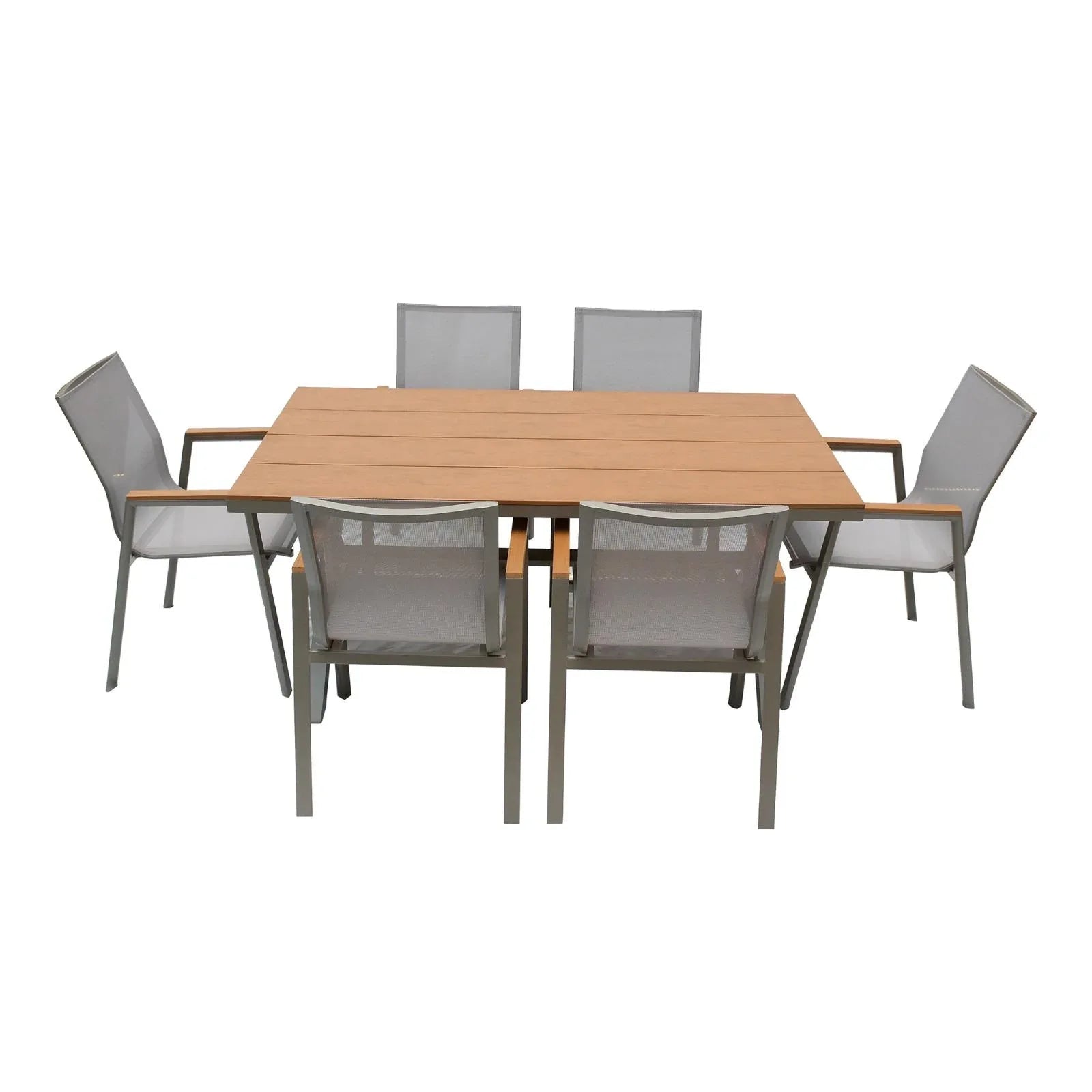 Aluminum & PVC Dinning Table Set, Brown & Grey - The Outdoor Furniture Market 
