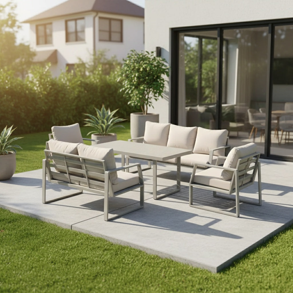 Outdoor Elegance – 7-Seater Aluminum Garden Sofa in Khaki