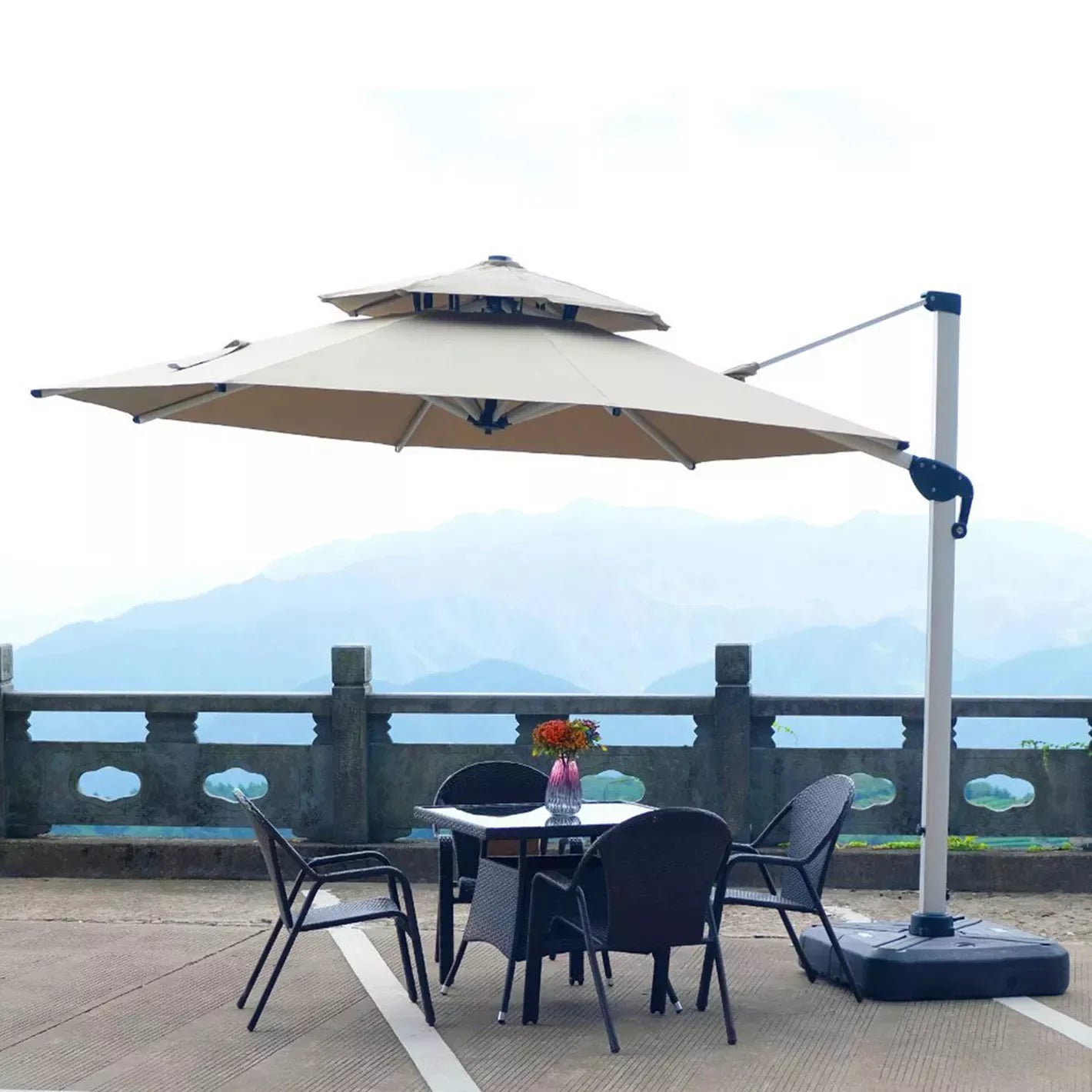 3-meter Diameter Outdoor Garden Umbrella Side Pole Heavy Duty Double Roof Cantilever Parasol - The Outdoor Furniture Market 