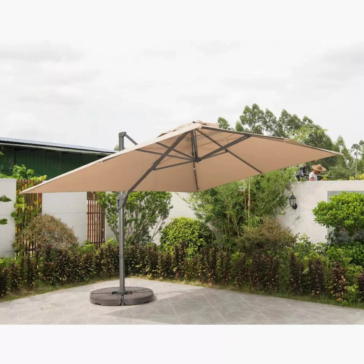 3*3 Meter Square Outdoor Umbrella Side Pole Heavy Duty Cantilever Sunshade Parasol | Marble Base