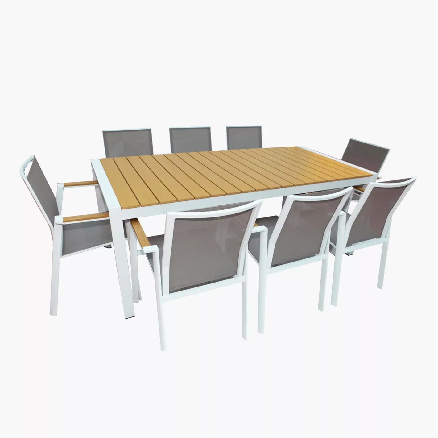 Aluminum Frame WPC 8-Seater Outdoor Dining Set with Teslin Fabric Chair for Garden and Patio - The Outdoor Furniture Market 