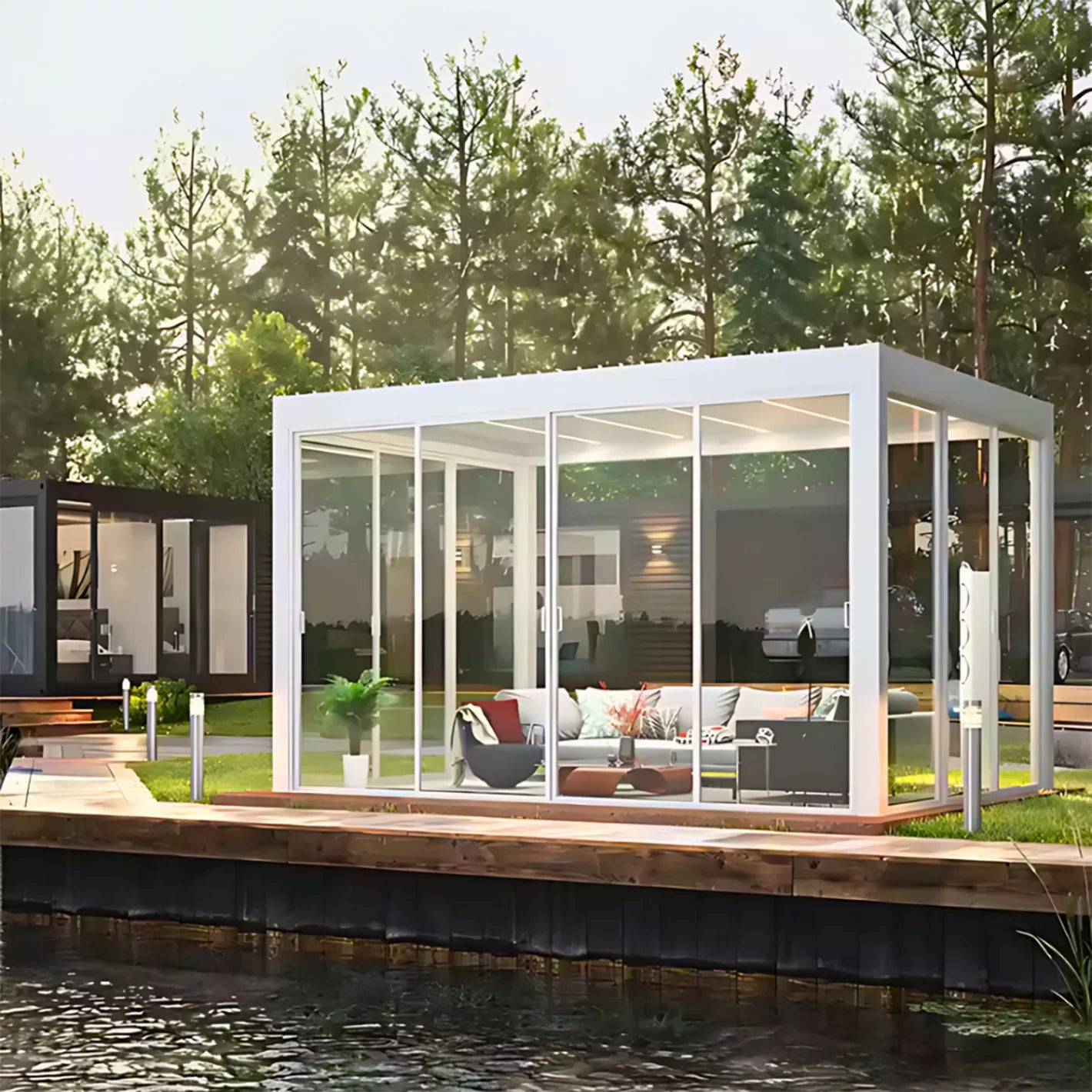 Shuttered roof Aluminum 3x4m Galass Room with Sliding Door