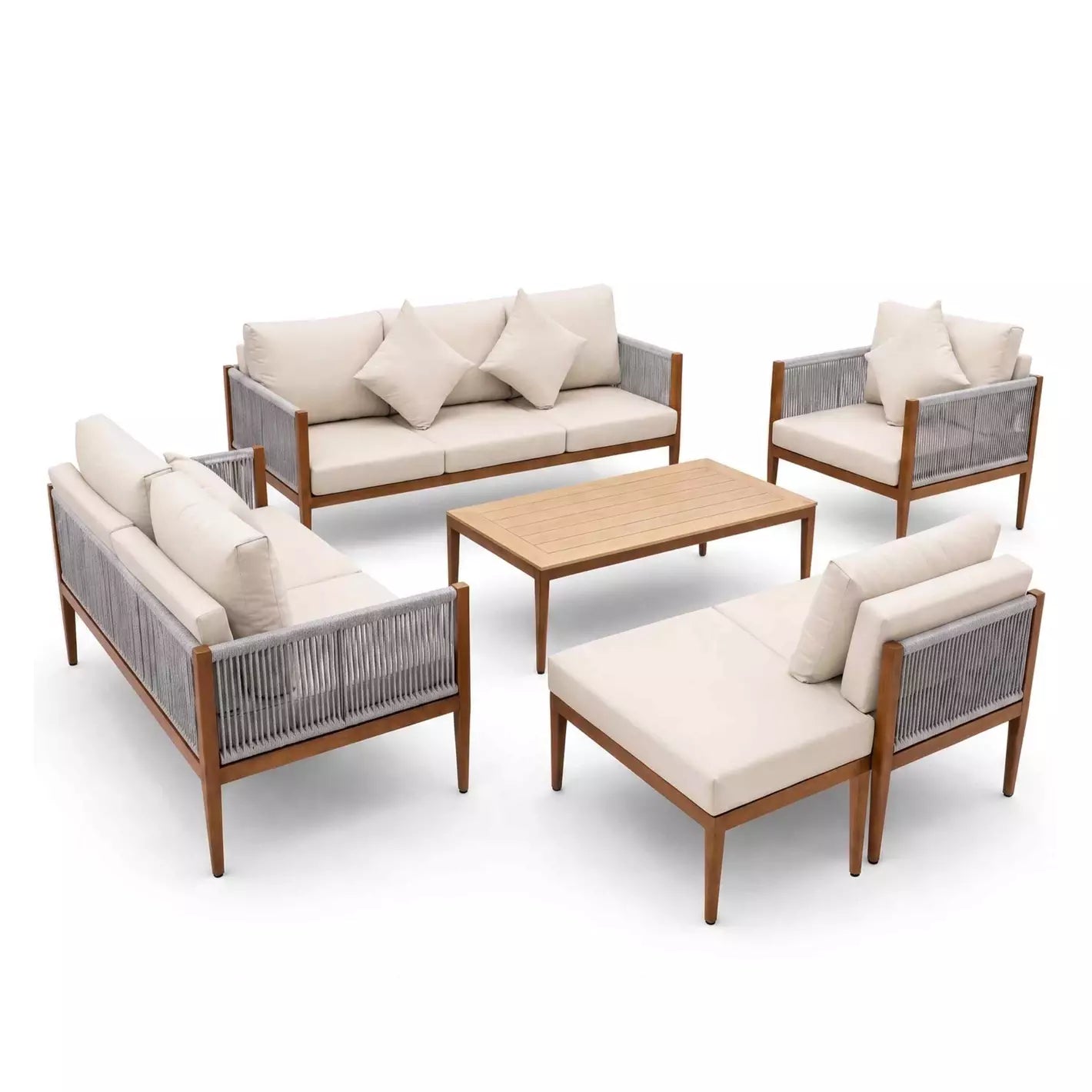 8-Seater Outdoor Garden Sofa Set | Aluminium Frame & Sponge Cushions | Grey/Beige