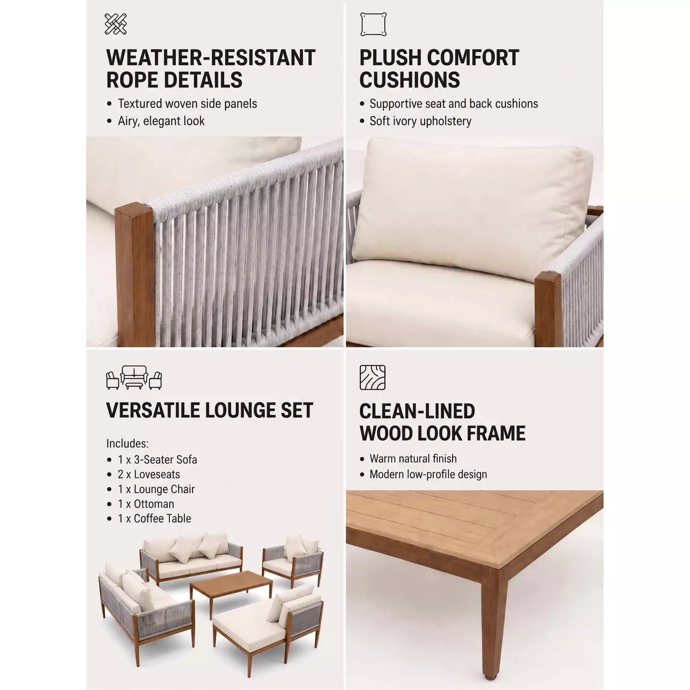 8-Seater Outdoor Garden Sofa Set | Aluminium Frame & Sponge Cushions | Grey/Beige