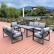 Casa Fiora 7 Seater Outdoor Garden Sofa with Black Aluminum Frame Plush Sponge Cushions and WeatherResistant Polyester Fabric - The Outdoor Furniture Market 