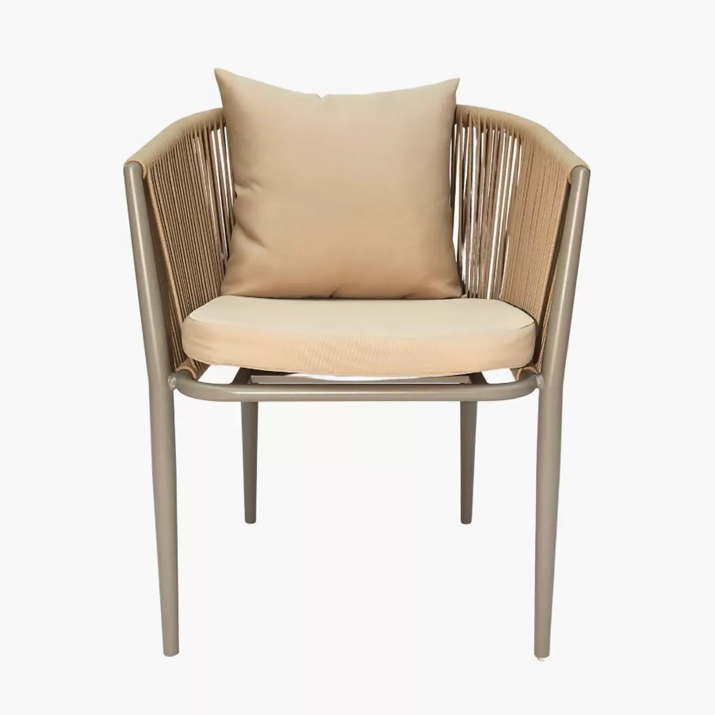 Aluminum Frame & Rope Dining Chairs with Cushion - Khaki - The Outdoor Furniture Market 
