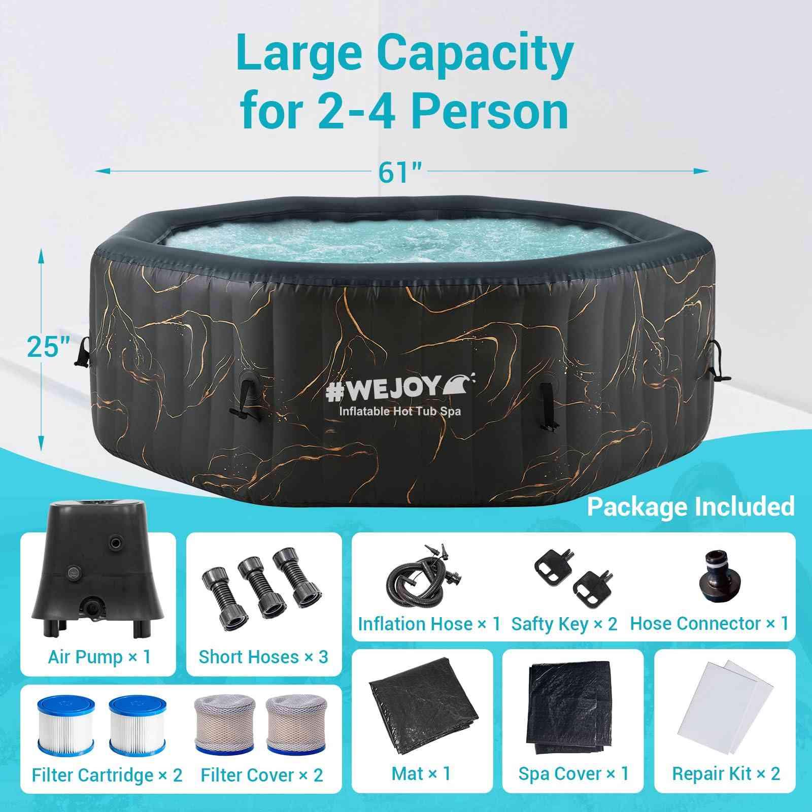 Black 6-person inflatable hot tub with 130 air jets from The Outdoor Furniture Market, showing the spacious, relaxing interior with water jets.