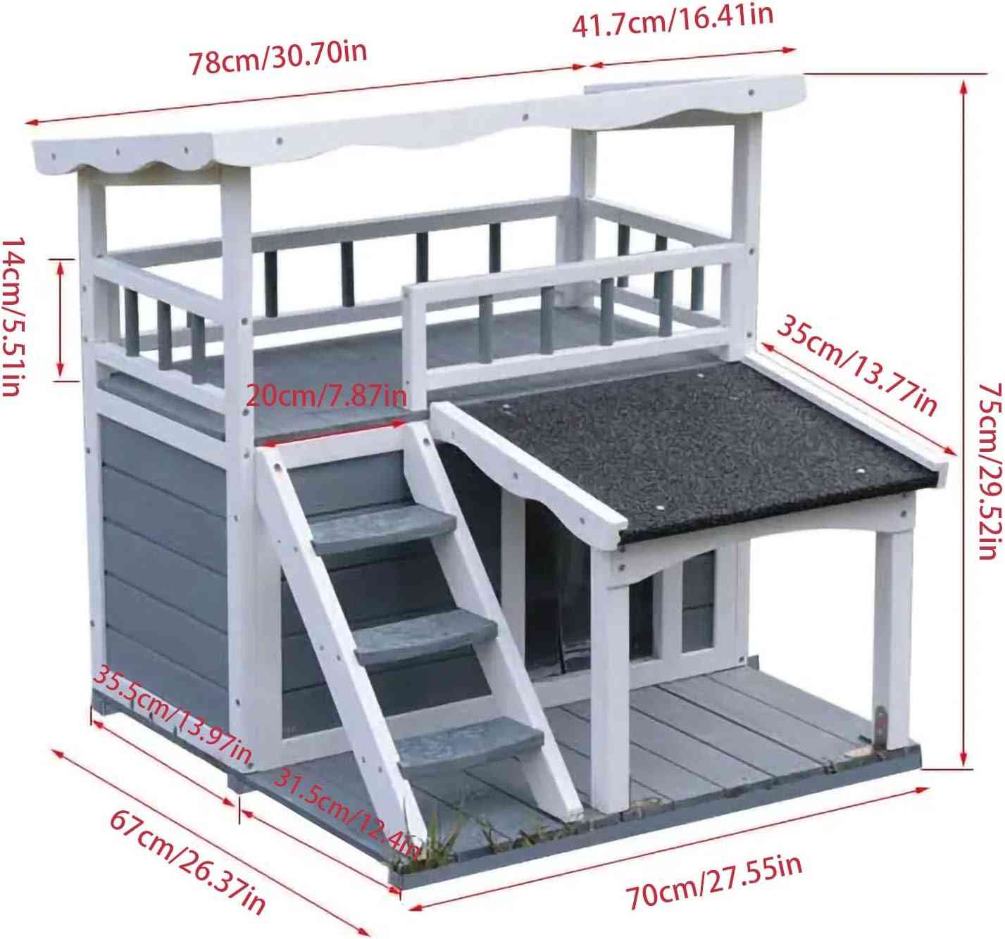 Outdoor Cat House, Outdoor dog House,2 Story Outdoor Houses for Feral Cats,Wooden Outside Cat Shelter ，Weatherproof Shelter，Cat Cottage with Steps, Removable.