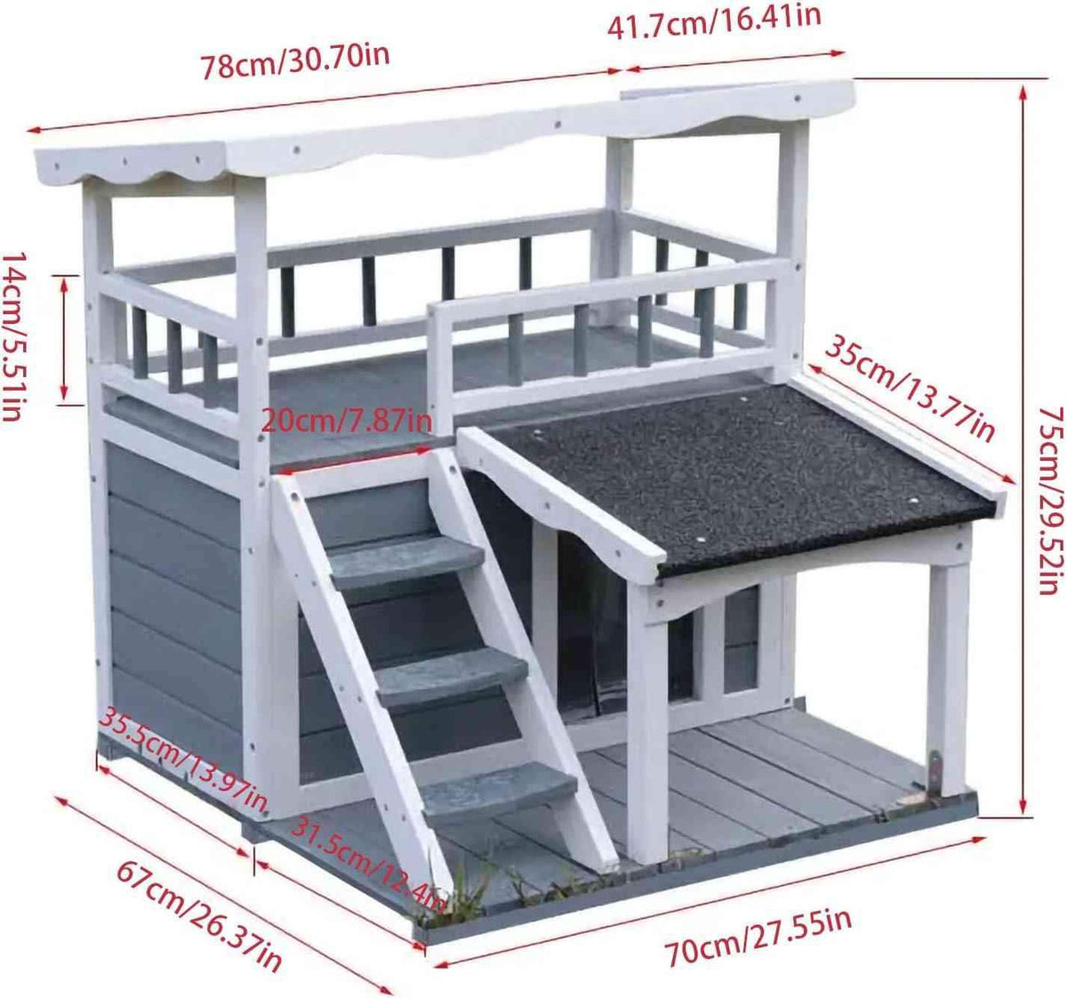Outdoor Cat House, Outdoor dog House,2 Story Outdoor Houses for Feral Cats,Wooden Outside Cat Shelter ，Weatherproof Shelter，Cat Cottage with Steps, Removable.