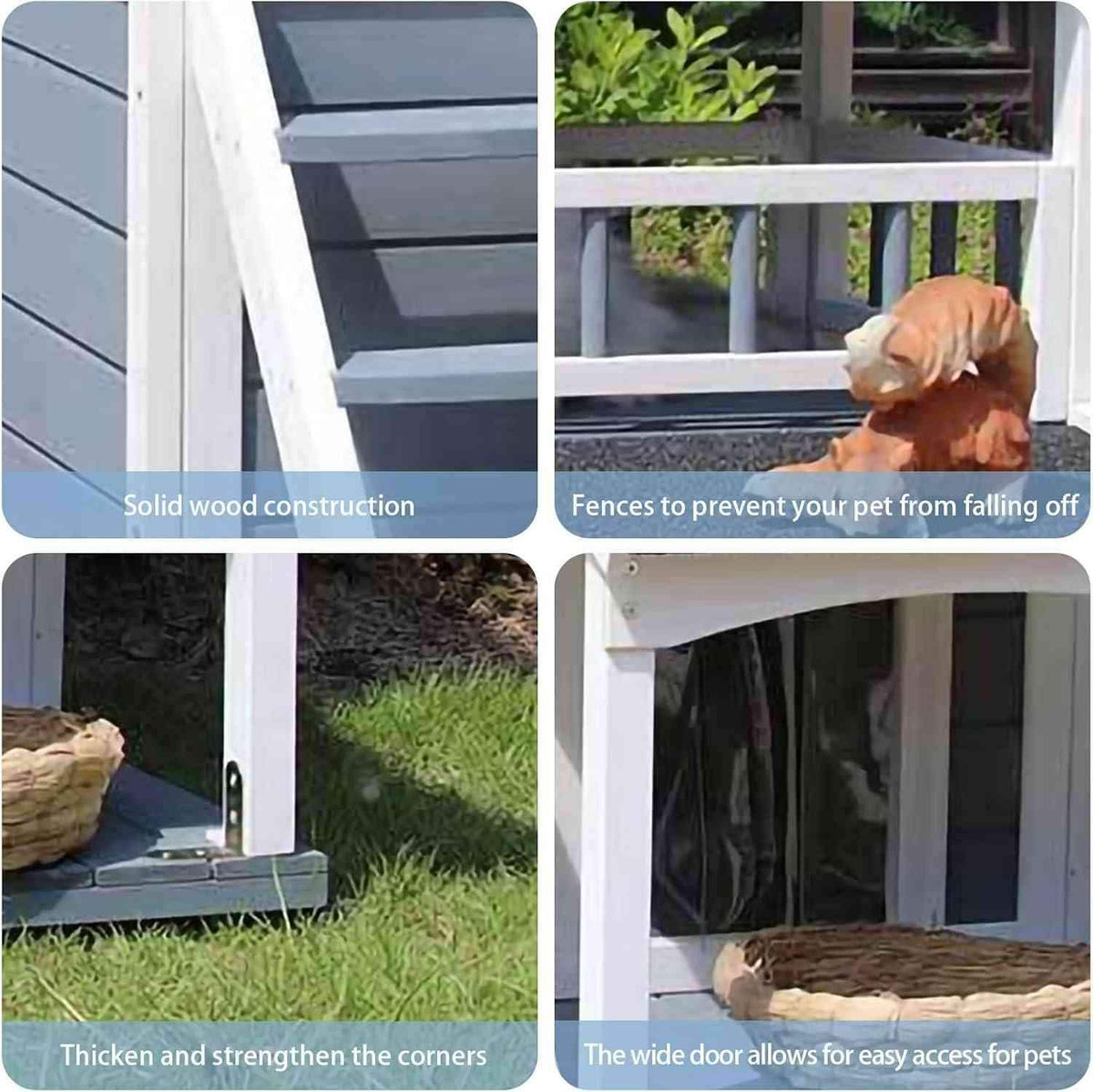 Outdoor Cat House, Outdoor dog House,2 Story Outdoor Houses for Feral Cats,Wooden Outside Cat Shelter ，Weatherproof Shelter，Cat Cottage with Steps, Removable.