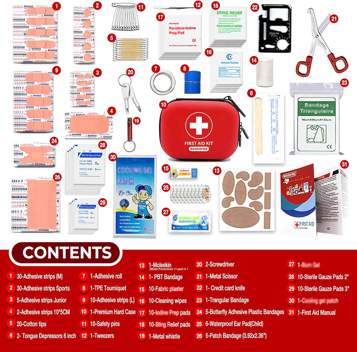 200 Pcs First Aid Kit + Survival kit for Treat, Protect Minor Cuts, Scrapes. Home, Office, Car, School, Business, Travel, Emergency, Survival, Hunting, Outdoor, Camping & Sport Red