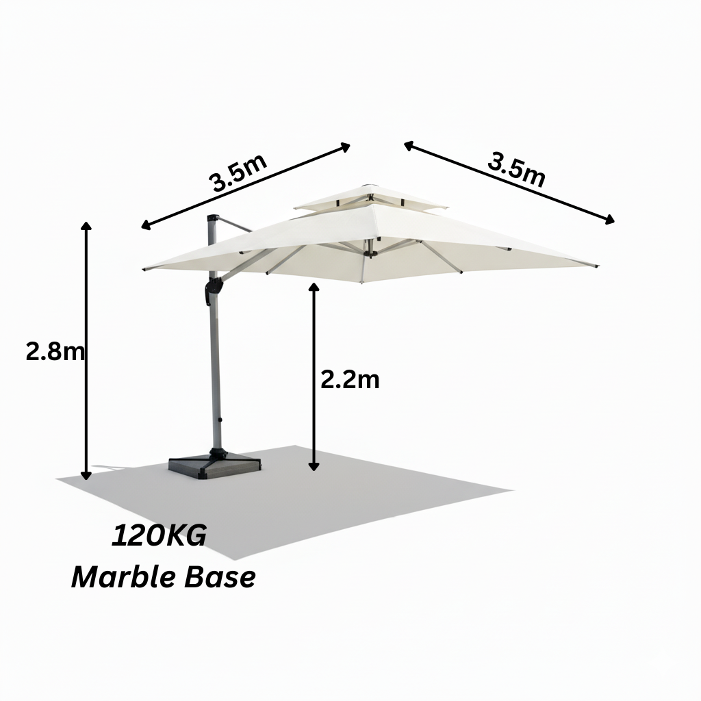 3.5m Premium Square Cantilever Umbrella-White