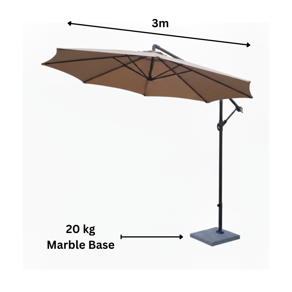Casa Fiora 3m Premium Round Cantilever Shade Umbrella open outdoors with fabric canopy and sturdy metal frame.