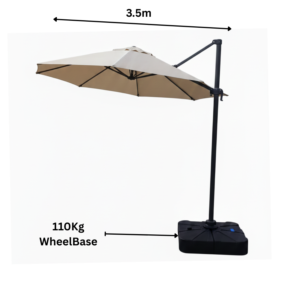 Casa Fiora 3.5m round cantilever umbrella with sturdy frame and fabric canopy for outdoor shade and UV protection.