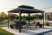 3x3m black aluminum gazebo with double roof on luxury villa patio