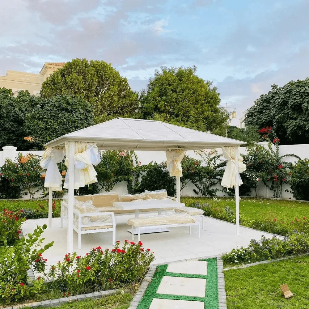 3x4m Rectangular Roof Aluminum Gazebo - White - The Outdoor Furniture Market 