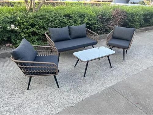 Modern grey wicker outdoor lounge set with sofa, chairs, and coffee table from The Outdoor Furniture Market