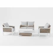 4 seater aluminum rattan lounge set by , featuring stylish cushions and a modern design for outdoor relaxation.
