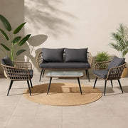 4-Piece Rattan Outdoor Lounge Set with Tempered Glass Coffee Table