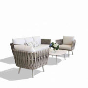 Outdoor Aura sofa set with table from The Outdoor Furniture Market, featuring 5-seater arrangement with plush cushions and modern design.