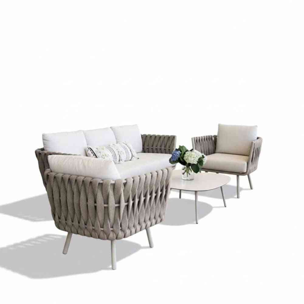 Outdoor Aura sofa set with table from The Outdoor Furniture Market, featuring 5-seater arrangement with plush cushions and modern design.