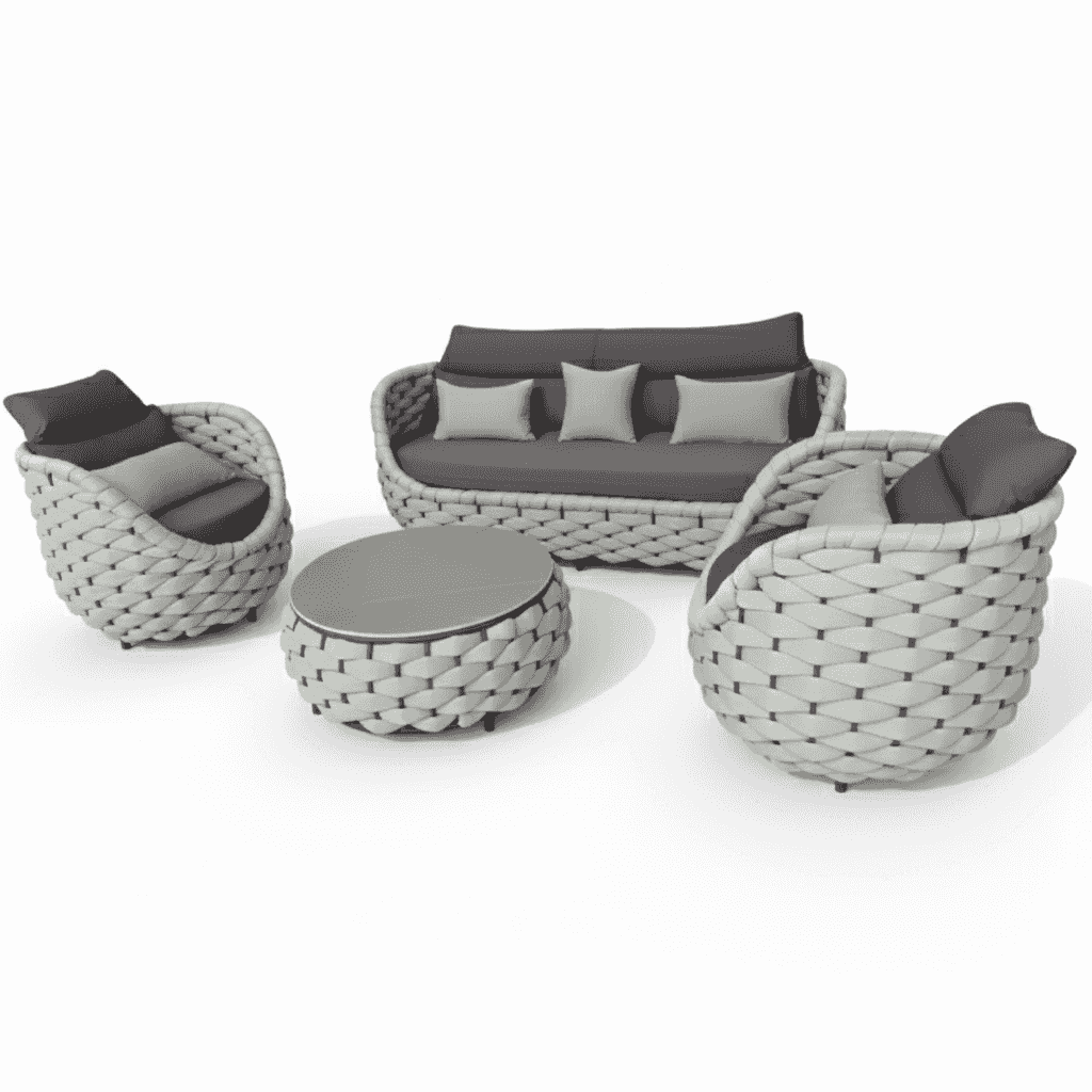 5-seater outdoor sofa set with table, featuring a modern design and comfortable seating for gardens or patios.