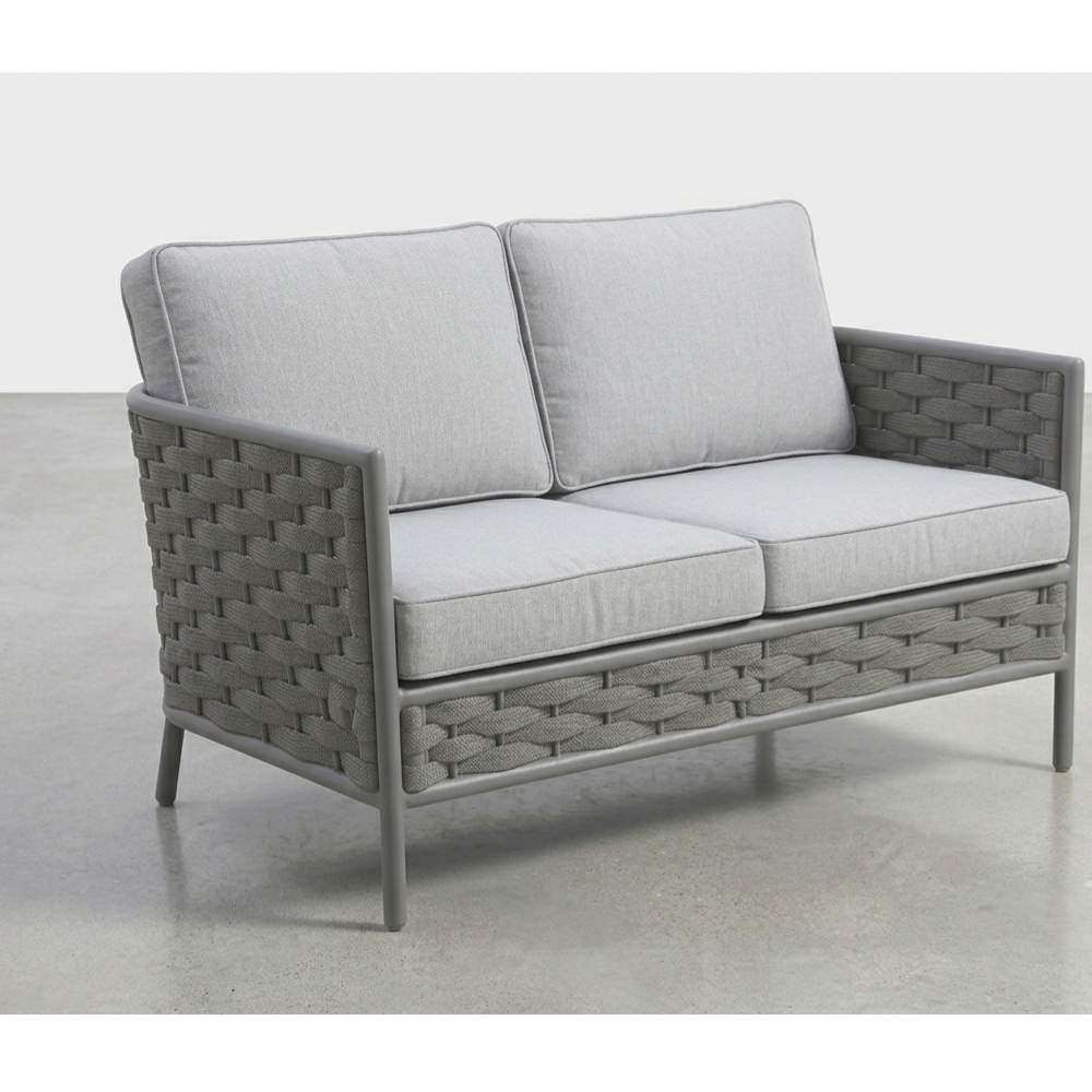 5-Seater Outdoor Aluminum Sofa Set with Coffee Table – Woven Rope & Waterproof Cushions