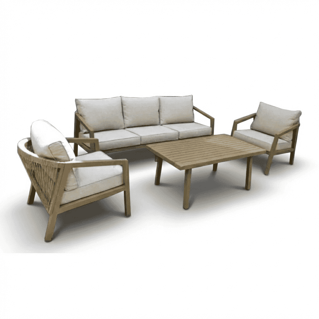5-seater outdoor garden sofa with weather-resistant fabric and comfy cushions in a stylish arrangement.
