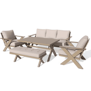 Five-seater outdoor premium sofa set by The Outdoor Furniture Market with woven rattan frame and plush cushions.