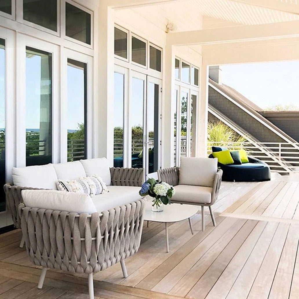Weaving Rope Aluminum Outdoor Sofa Set - 5 Seater