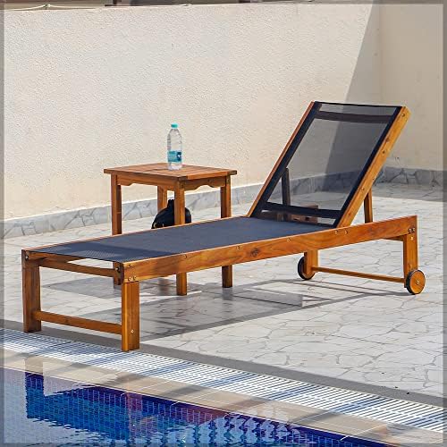 Solid Acacia Wood Sun Lounger With Tyres Outdoor Adjustable Recliner Patio Chairs For Poolside Garden Furniture Outdoor Seating Sun Bed Chair Chaise Lounge Sofa Relaxing Beach Chair|B0BBBCZDM8