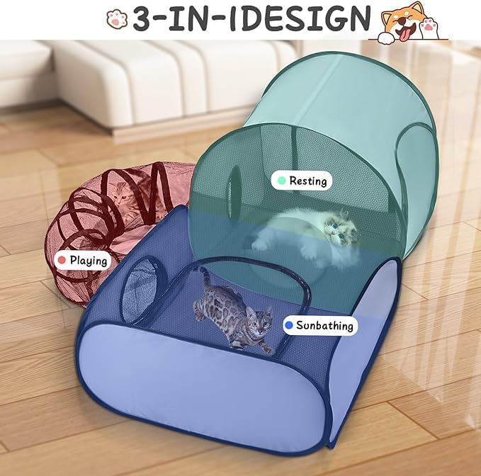 3-in-1 Cat/Dog Playpen with Tunnel - Portable Indoor/Outdoor Pet Enclosure