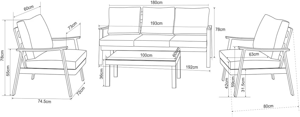 White aluminium outdoor sofa set with quilted cushions and coffee table, 5-seater outdoor furniture by The Outdoor Furniture Market