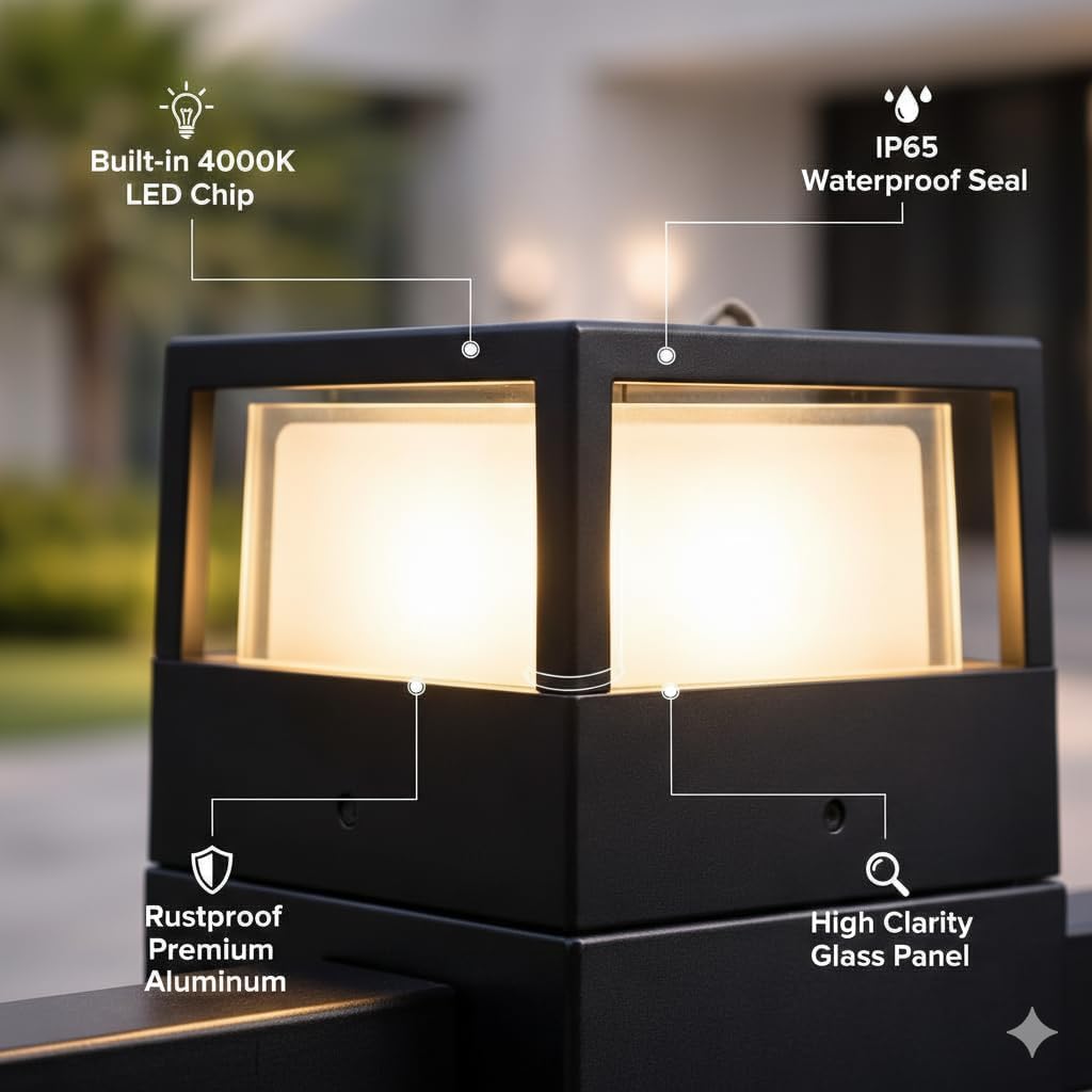 LED Gate Light Outdoor – Functional 4000K | Built-in LED Chip, IP65 Waterproof Pillar Lamp | Modern Villa Gate & Wall Light for Garden, Driveway & Compound | Premium Aluminum | 3-Year Warranty EURON