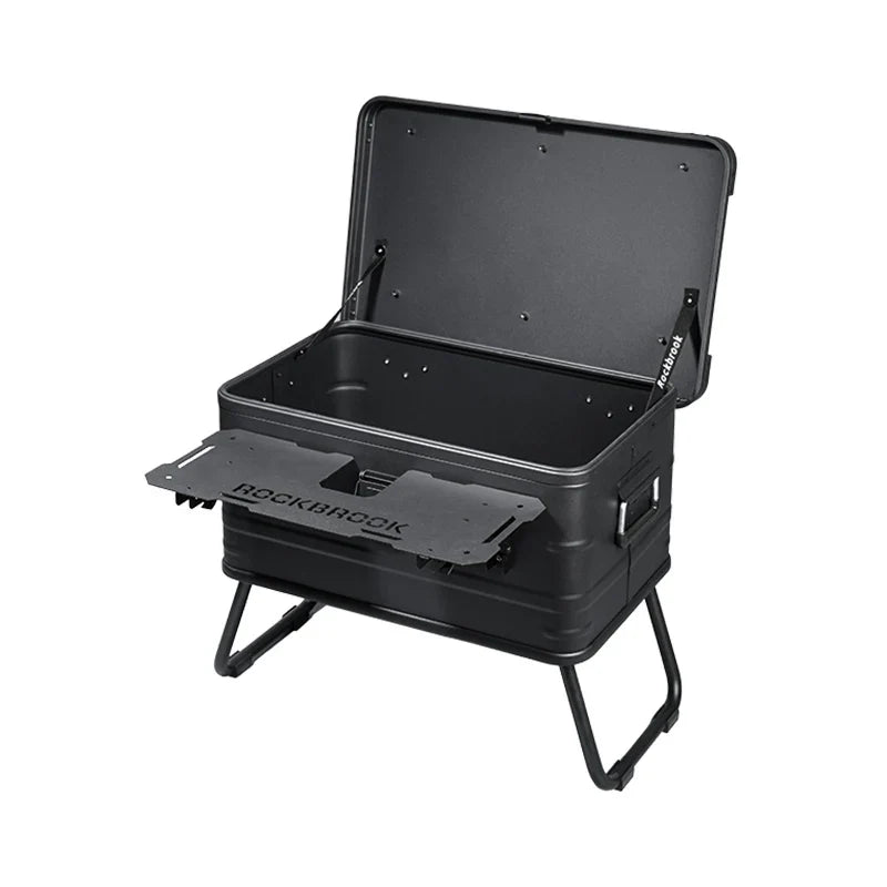 Portable Foldable Camping Table Multi Storage Box 50L with Stand Black
