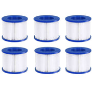 Six blue hot tub replacement filter cartridges from The Outdoor Furniture Market for clean, filtered water in pools and hot tubs.