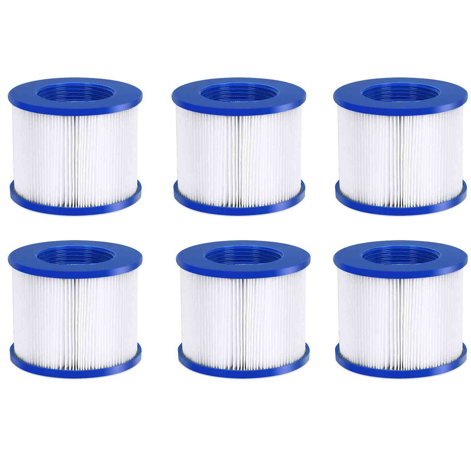 Six blue hot tub replacement filter cartridges from The Outdoor Furniture Market for clean, filtered water in pools and hot tubs.