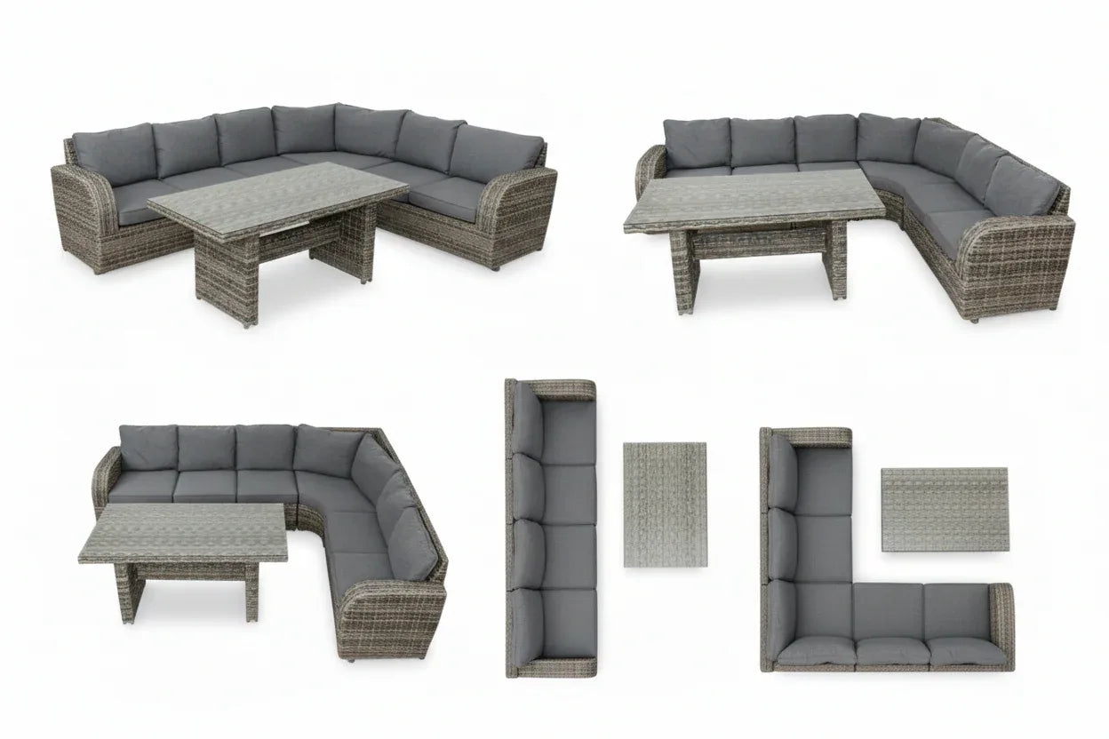 6-Seater L-Shape Outdoor Sofa Set - Rattan with Coffee Table & Cushions - The Outdoor Furniture Market