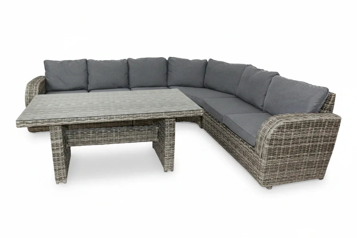6-Seater L-Shape Outdoor Sofa Set - Rattan with Coffee Table & Cushions - The Outdoor Furniture Market