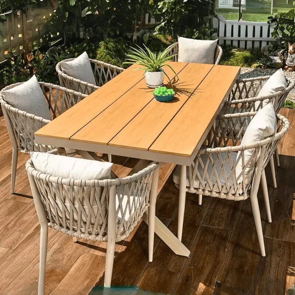 6-Seater Outdoor Dining Set - Aluminum Frame with Weather-Resistant Cushions - The Outdoor Furniture Market