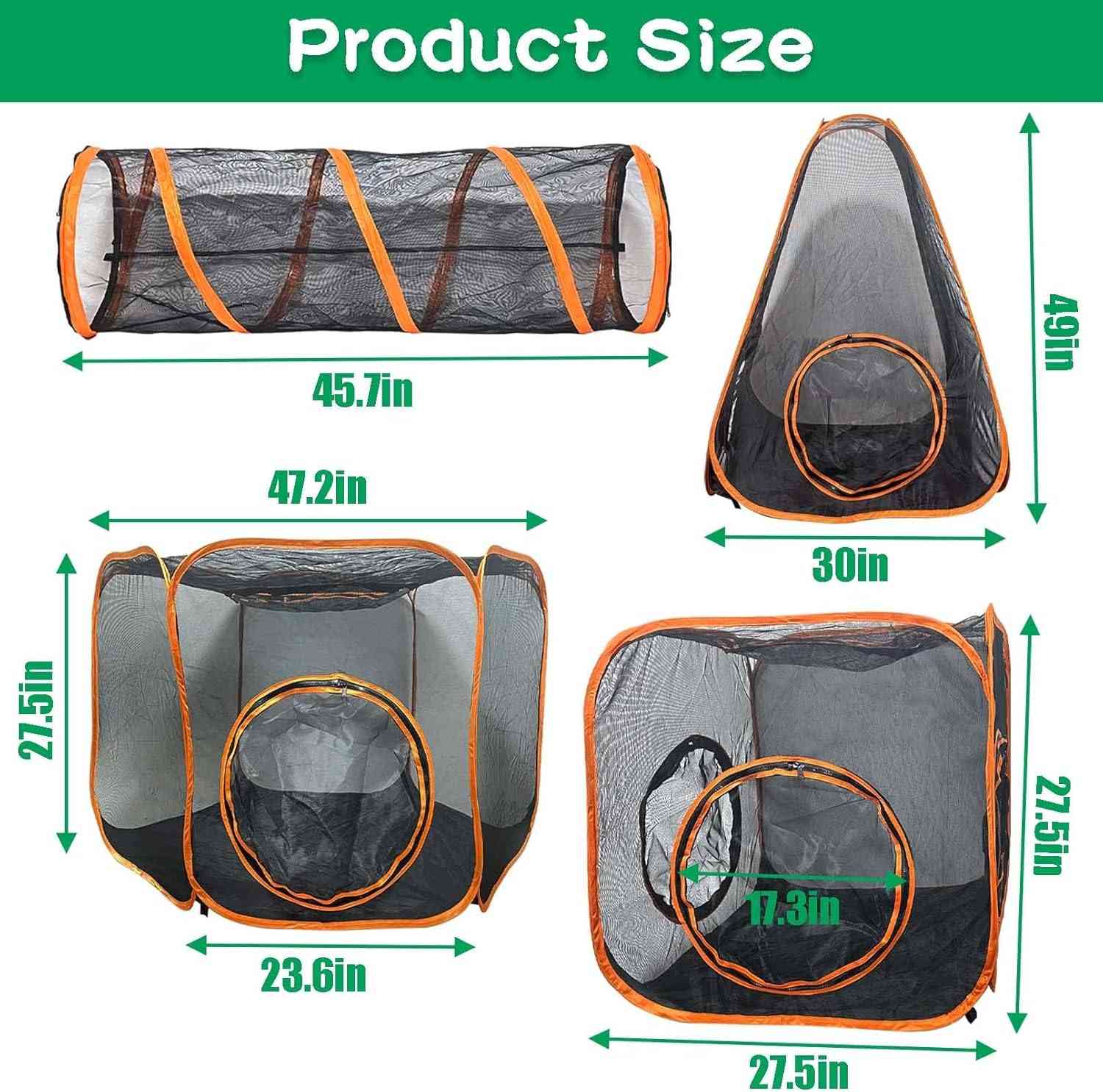 Outdoor cat enclosure with tunnel by The Outdoor Furniture Market, modular pet playpen for cats and small dogs in a garden setting.