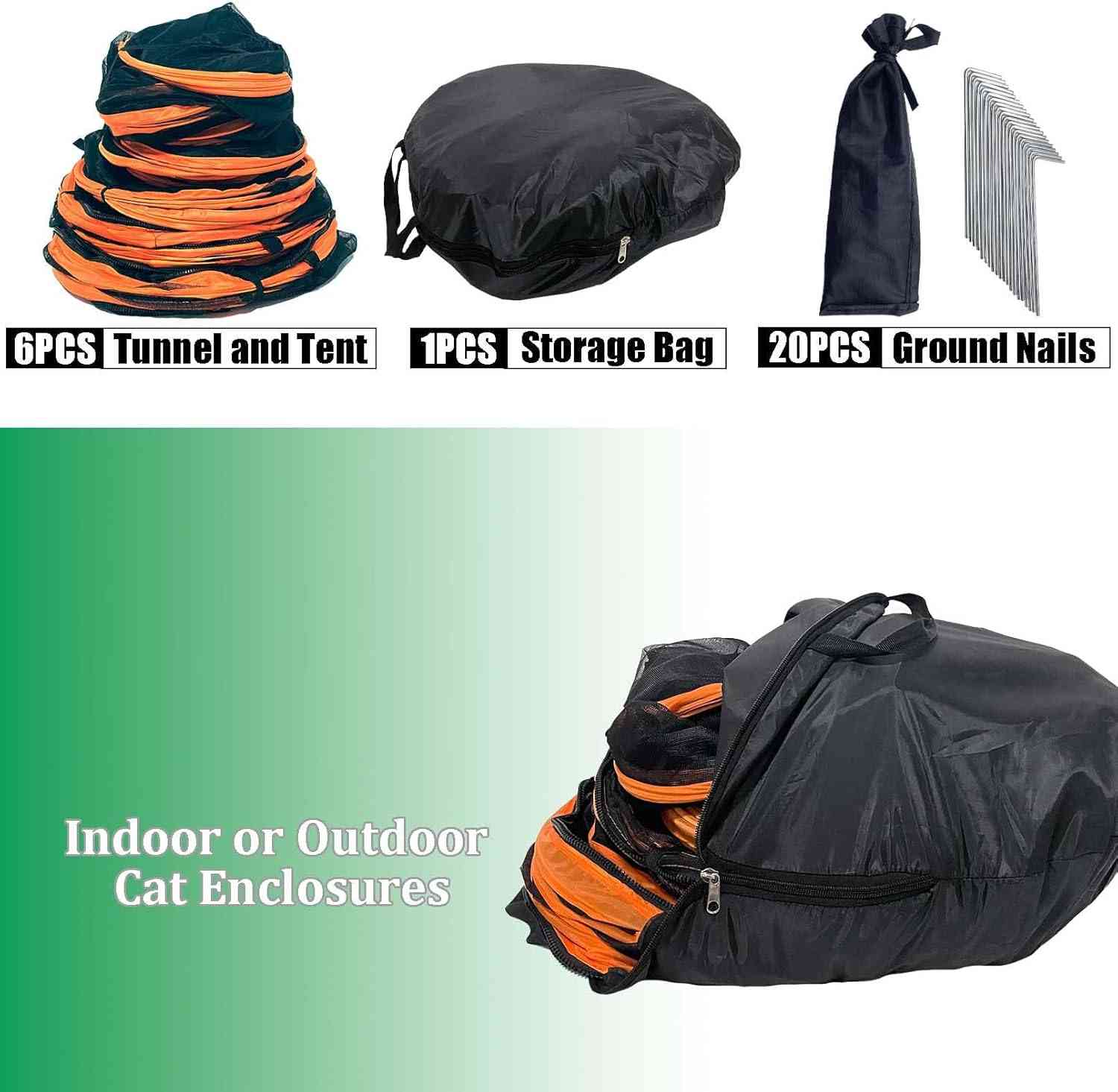Outdoor cat enclosure with tunnel, modular pet playpen for cats and small dogs, in a sturdy outdoor setup by The Outdoor Furniture Market.