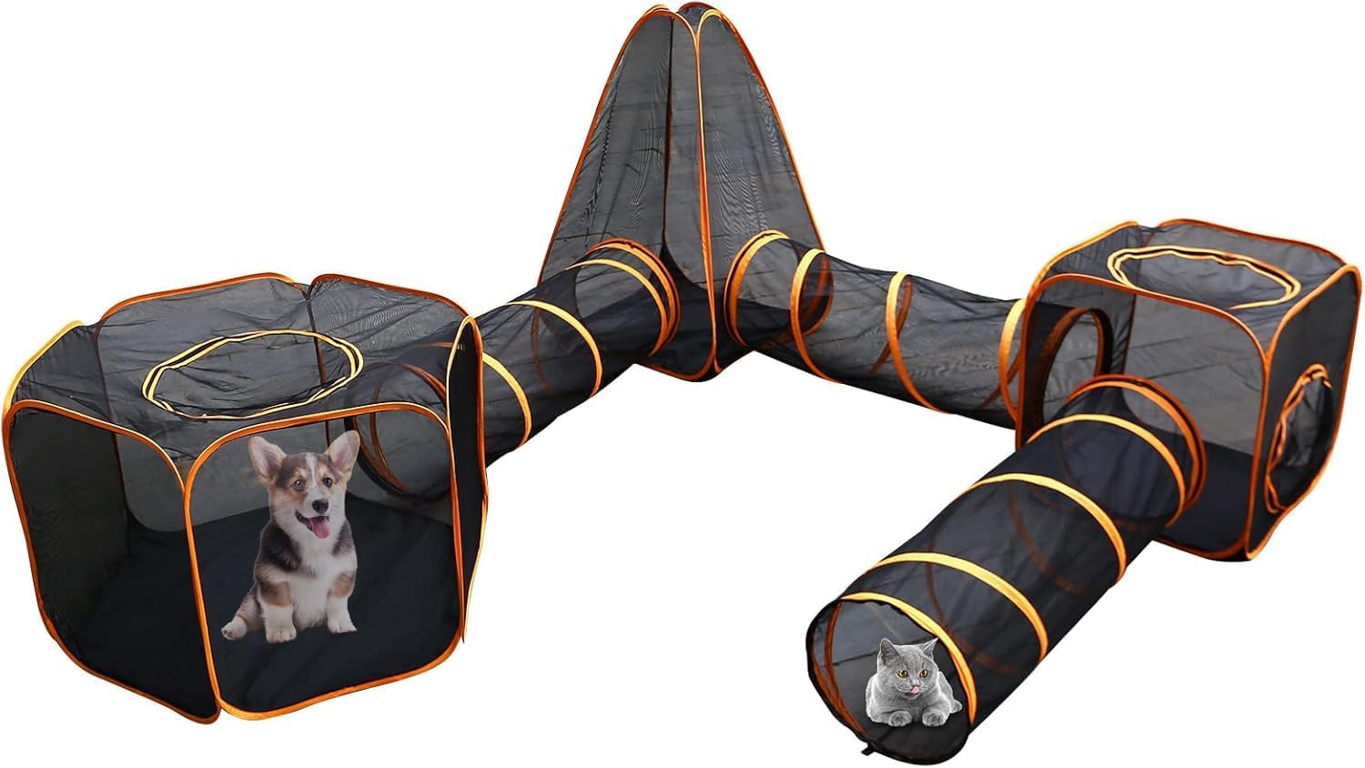 6-in-1 Outdoor Cat/Dog House with Tunnel - Large Modular Pet Playpen