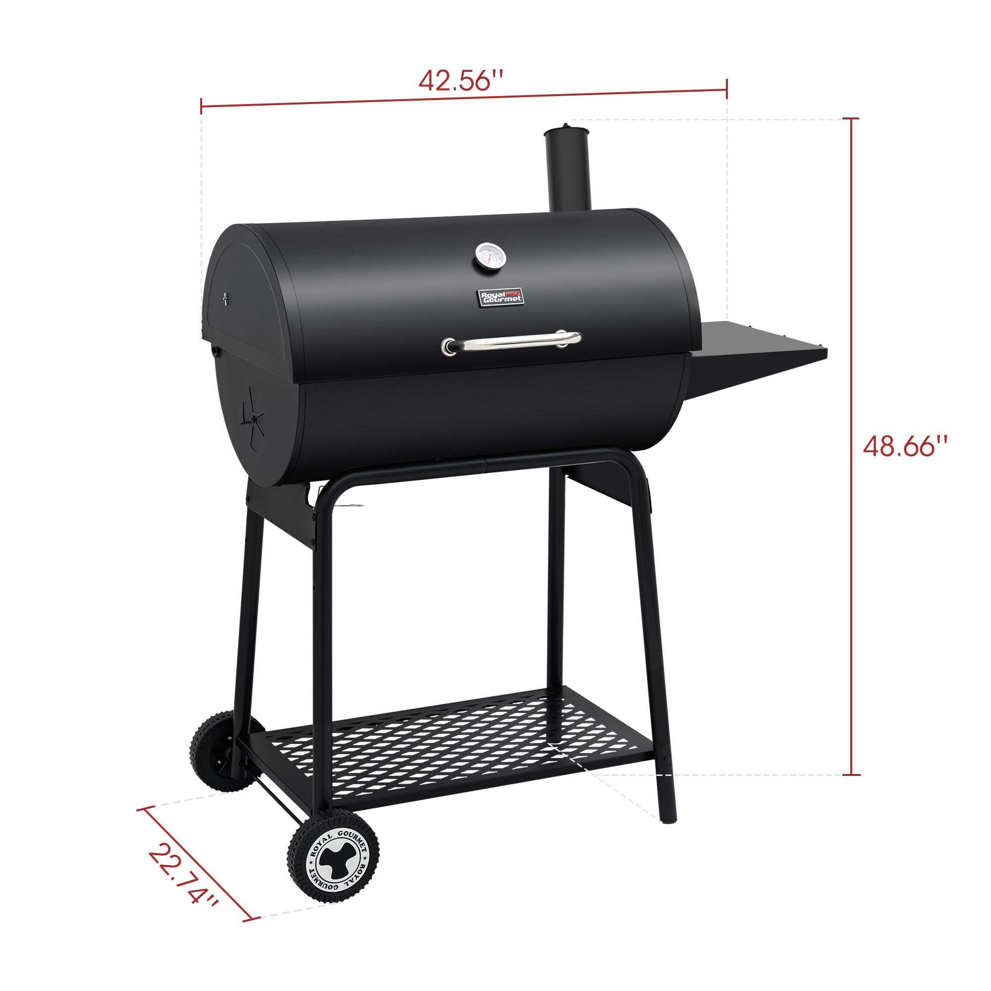 Royal Gourmet CC1830 30" Barrel Charcoal Grill - 627 sq.in Cooking Space