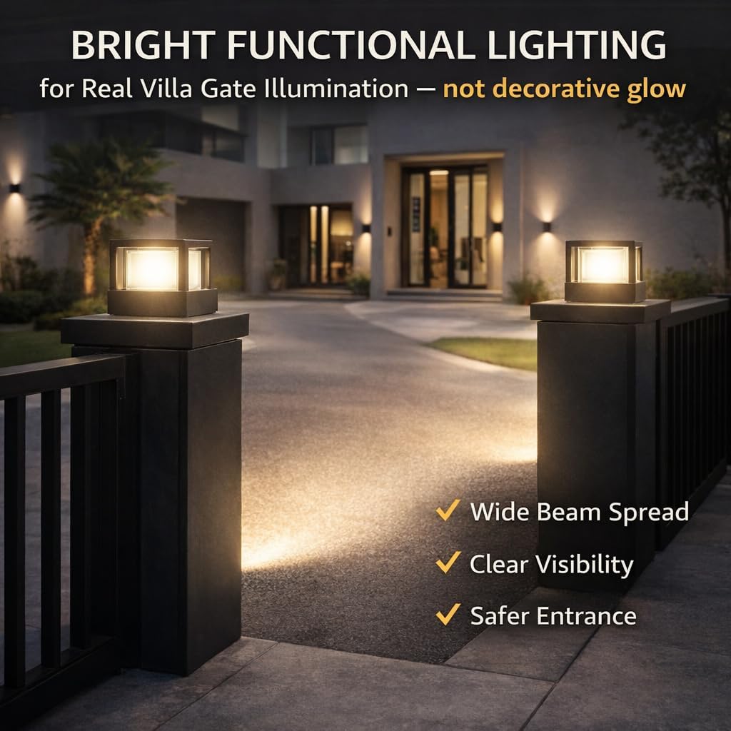 LED Gate Light Outdoor – Functional 4000K | Built-in LED Chip, IP65 Waterproof Pillar Lamp | Modern Villa Gate & Wall Light for Garden, Driveway & Compound | Premium Aluminum | 3-Year Warranty EURON