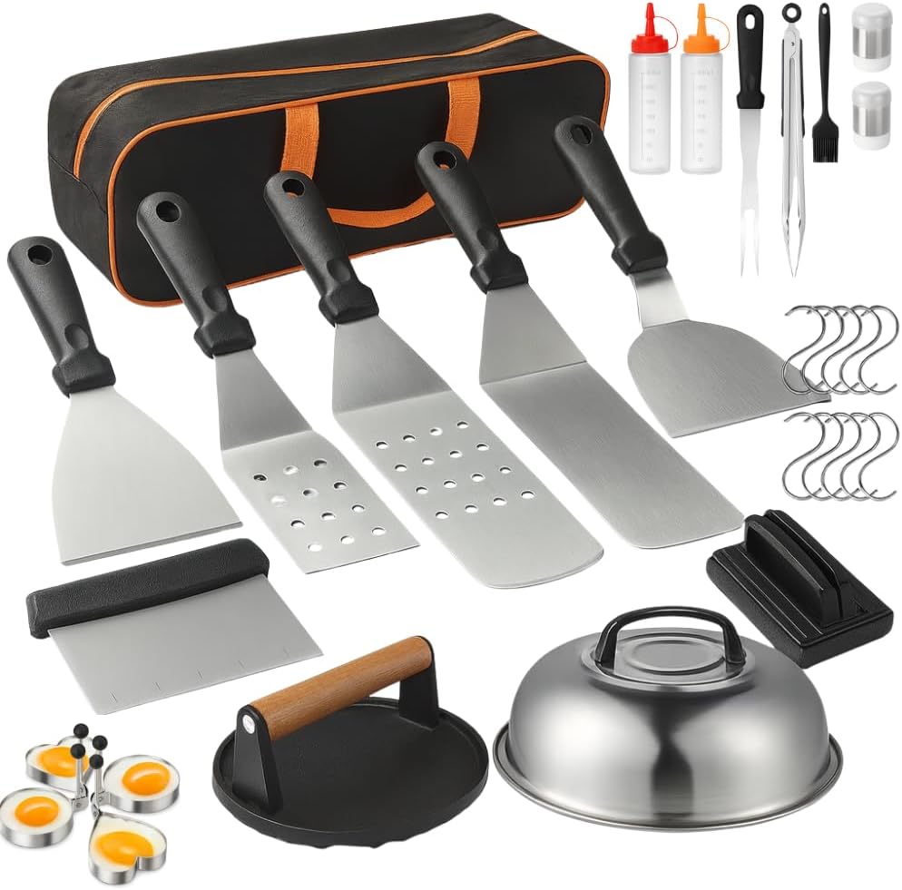 29 Pcs BBQ Grill Tool Set – Professional Barbecue Accessories Kit with Spatula, Grill Fork, Tongs, Cleaning Brush, Basting Brush & Storage Bag | Outdoor Grill Tools | معدات الشواء عدة الشوي