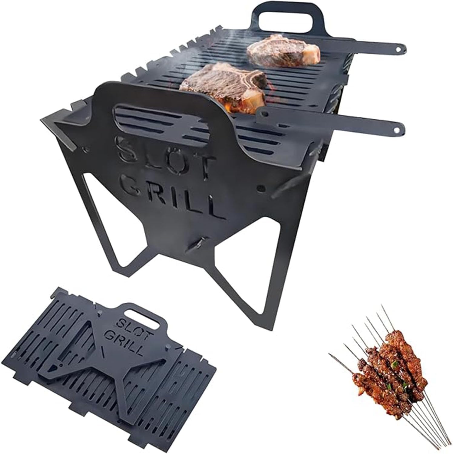 BBQ Grill,Slot Grill Portable BBQ,Portable For Camping Tailgating,Charcoal Barbecue Large Cooking Surface For Outdoor Cooking,Easy Setup Lightweight Design(40 * 22 * 25cm,Black)