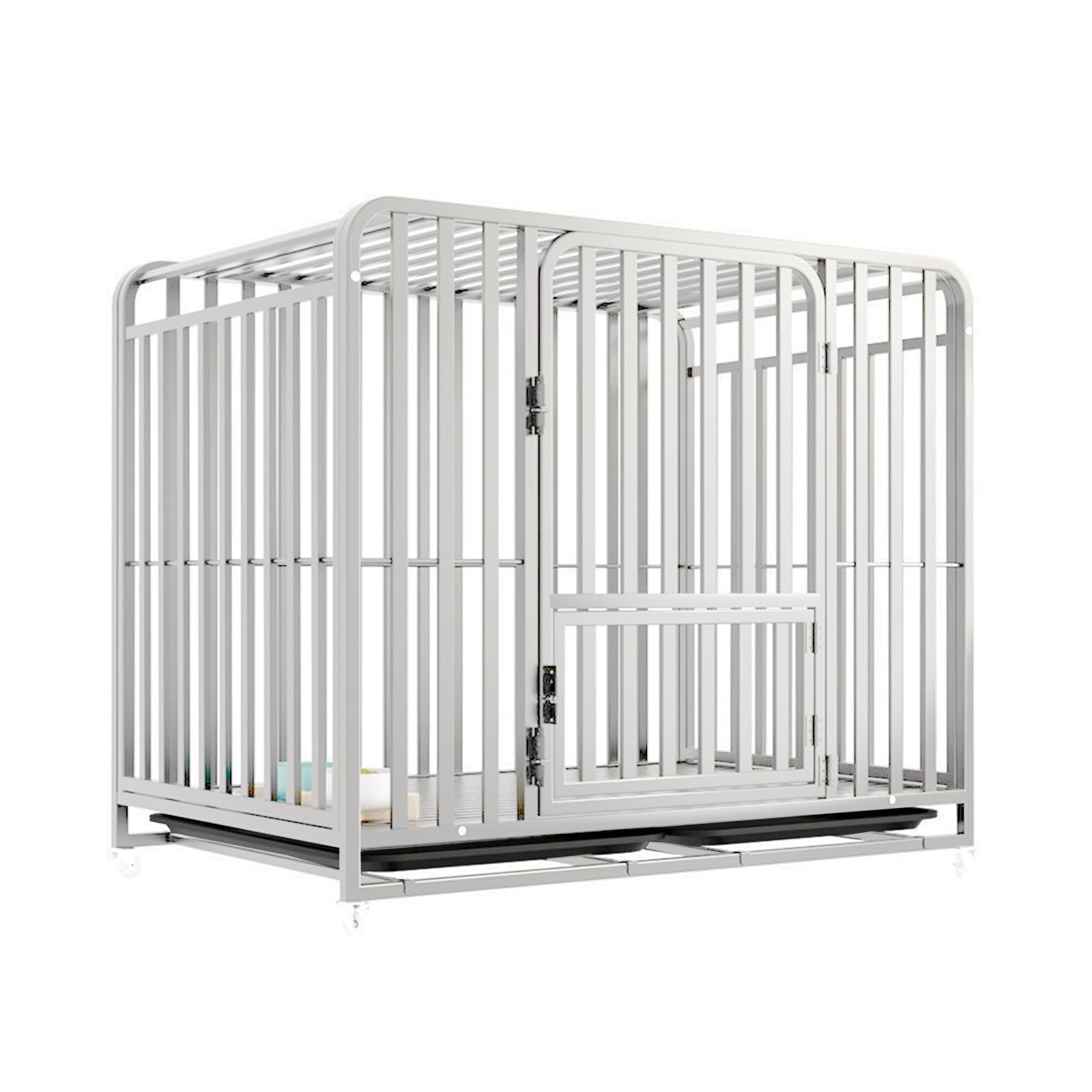 Heavy Duty Dog Crate - 37 Inch Large Metal Dog Crate with 2 Doors and 4 Wheels, Full Square Tube Kennel for Large and Medium Dogs, Removable Tray