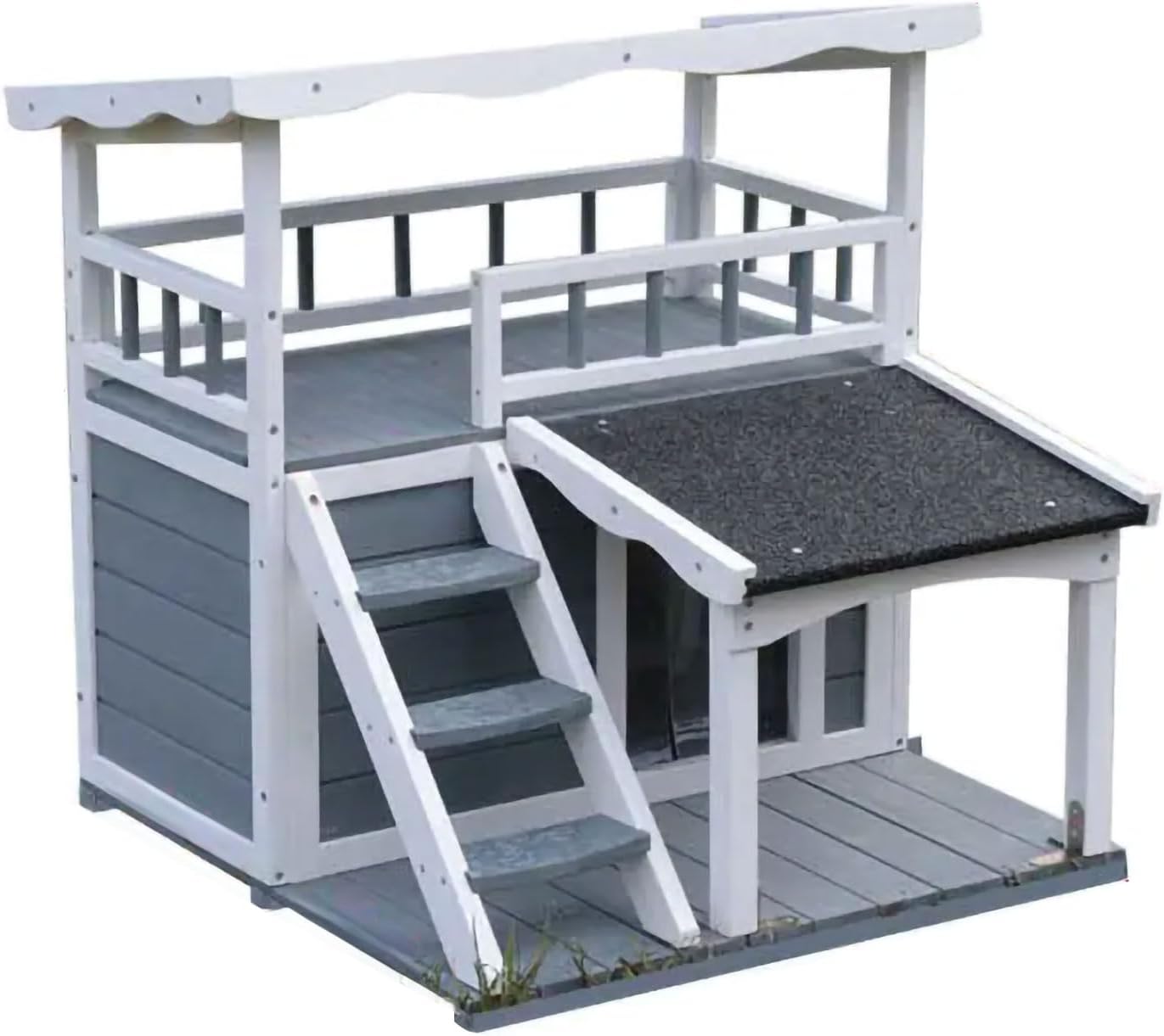 Outdoor Cat House, Outdoor dog House,2 Story Outdoor Houses for Feral Cats,Wooden Outside Cat Shelter ，Weatherproof Shelter，Cat Cottage with Steps, Removable.