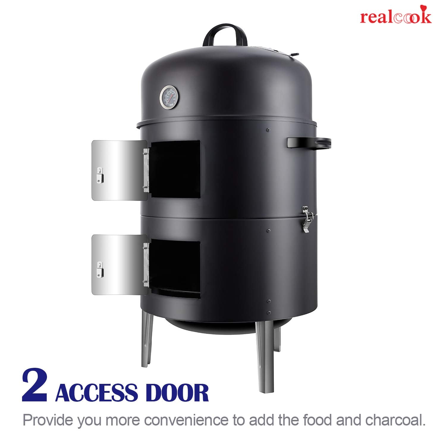 Realcook Vertical Charcoal Smoker - 636 sq.in Multi-Layer BBQ Grill & Smoker